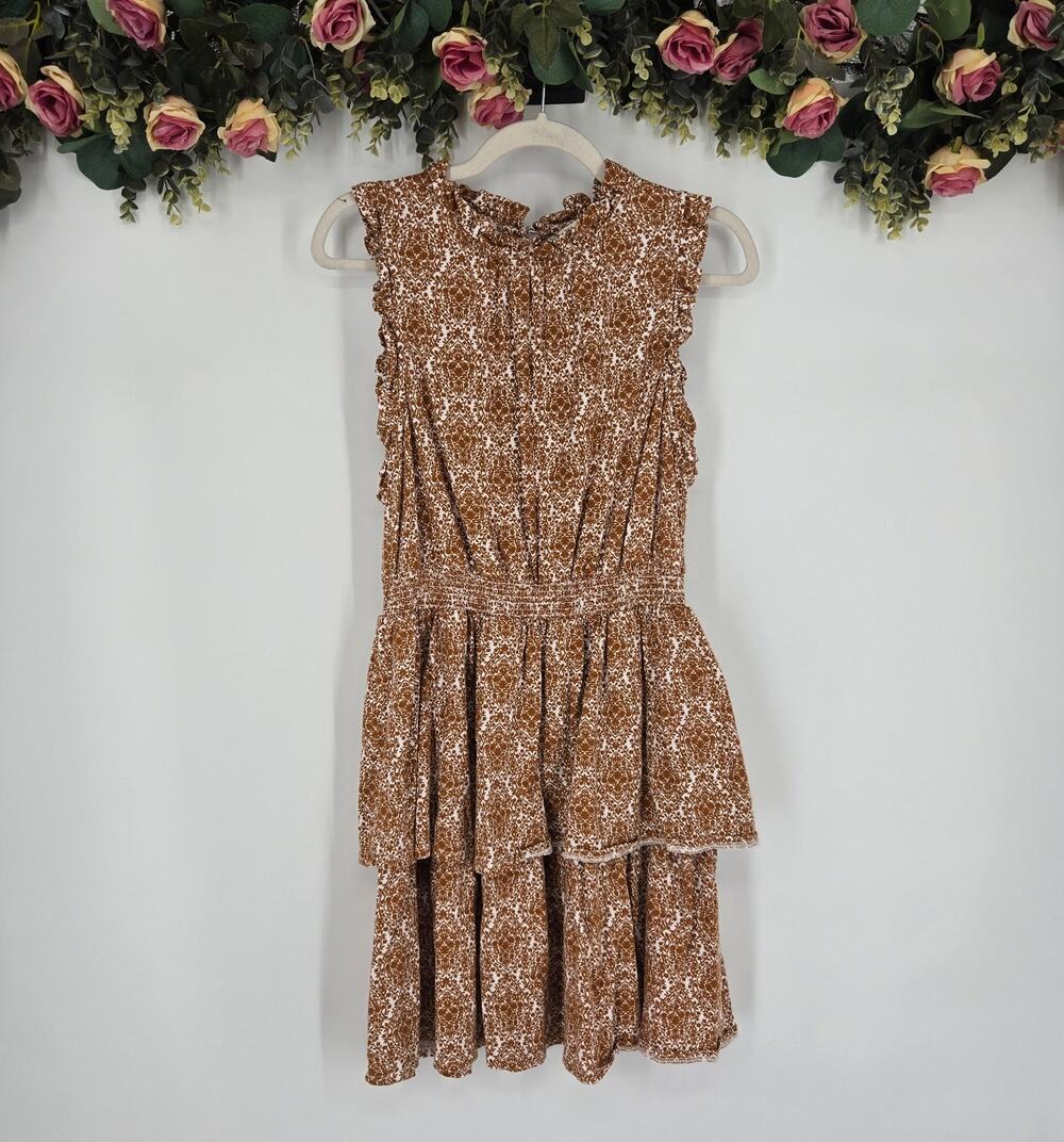 Boden Brown and White Floral Mock Neck Sleeveless Dress Size 12